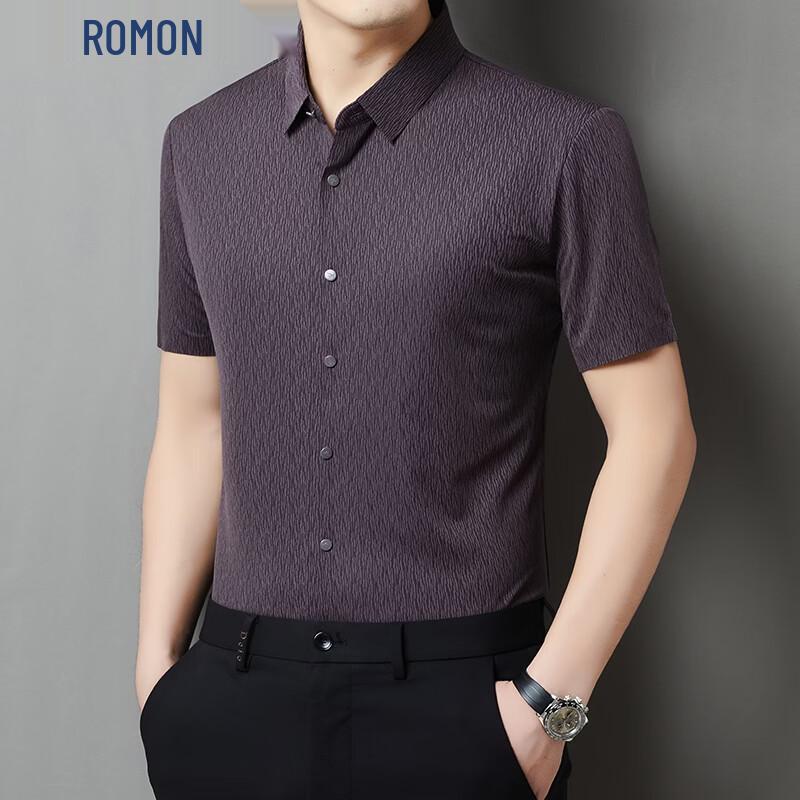 ROMON Men s Summer Casual Jacquard Short-Sleeve Shirt 120