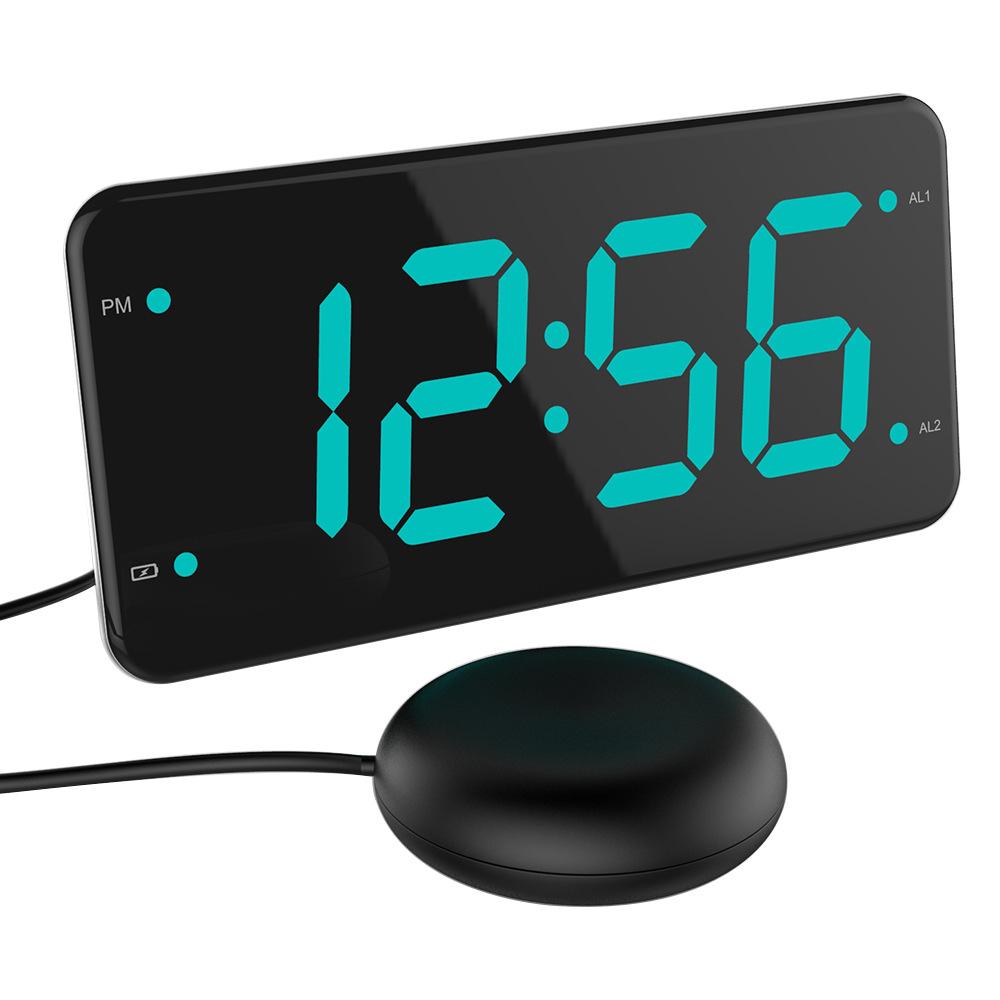 LED Loud Alarm Clock with Bed Shaker for Heavy Sleepers, Deaf and Hard of Hearing,2 USB Charger Ports, 7-Inch Display,