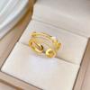 Real Gold Double-Layer Pearl Full Diamond Ring Opening Adjustable Simple Jewelry Japanese Ring Couple Ring