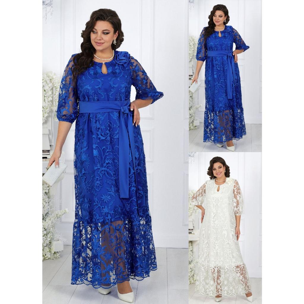 Plus Size  New European American Style Heavy Lace Embroidery Cocktail Evening Dress Two-piece Set for Women