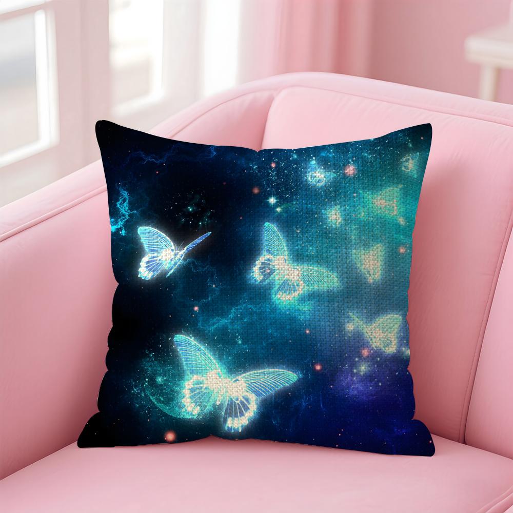 Cute Butterfly Cushion Cover Natural Linen Pillow Case DoubleSided Print Decorative Sofa Pillowcase Home Decor Gift