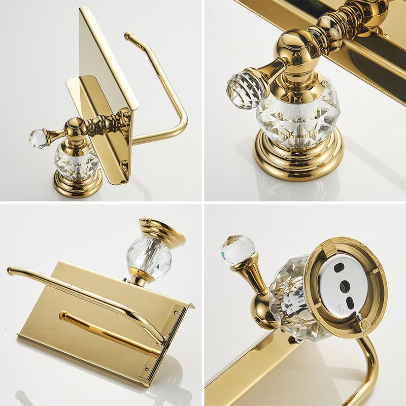 Crystal Paper Toilet Holders Wall Mount,Bathroom Tissue Roll Holder with Shelf, Toilet Accessory for Storage Gold Chrome 85486W