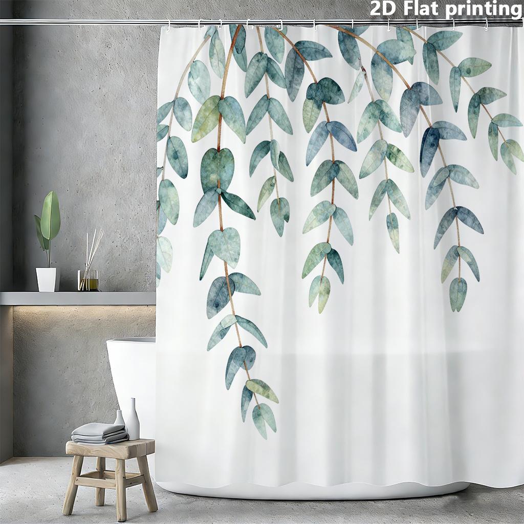 

Watercolor Eucalyptus Leaves Shower Curtain 1Pc With 12 Hooks Polyester 2D Flat Print 70.8X70.8 Inch For Bathroom Home Decor W60H190(CM)-1 Pcs