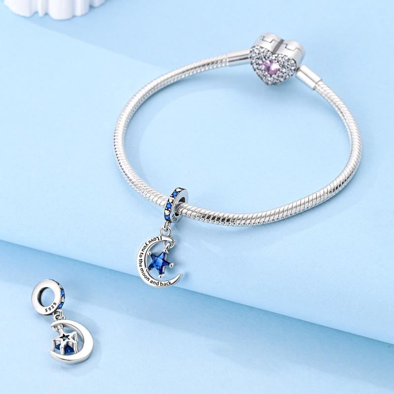 Dream Series Copper Craft Blue Zircon Sparkling Star And Moon Pendant Fit Handmade Bracelet Necklaces Ladies' Jewelry
