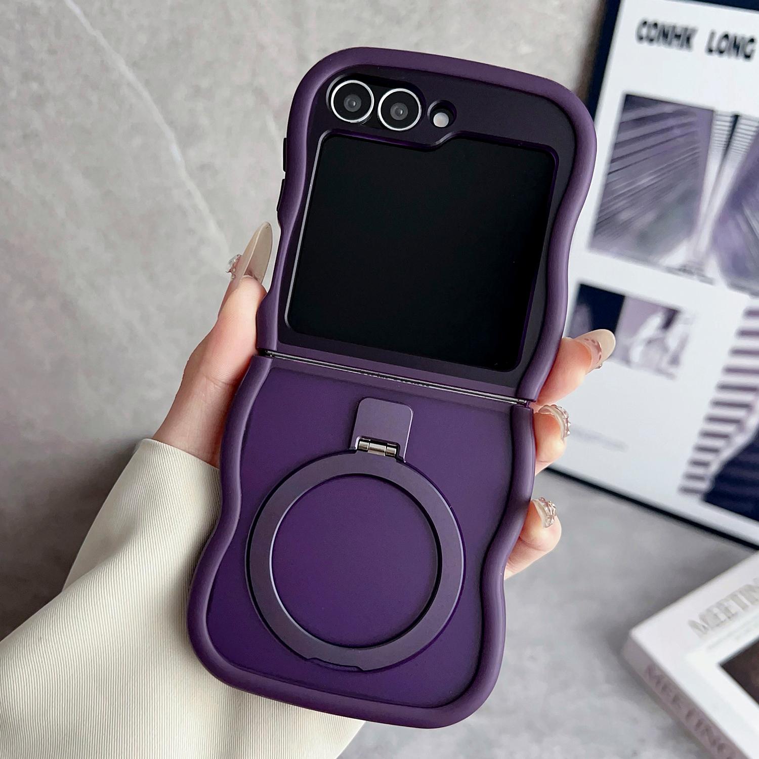 

Магнитный чехол-подставка для Samsung Galaxy Z Flip6 5G/Flip5 5G, TPU+PC чехол для телефона с волнистым краем и покрытием, имитирующим кожу Purple