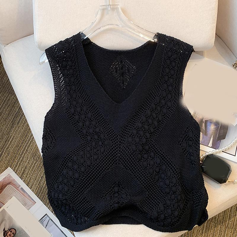 

Безрукавка V-образный вырез трикотажная женская майка однотонная летняя повседневная жилетка с вырезом однотонная простая майка женская одежда 3378 One Size чёрный