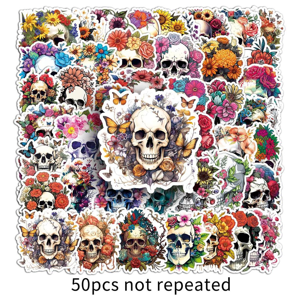 50 Flowers Skeleton Graffiti Stickers Personality Horror Face Decoration Mobile Phone Case Computer Skateboard Stickers