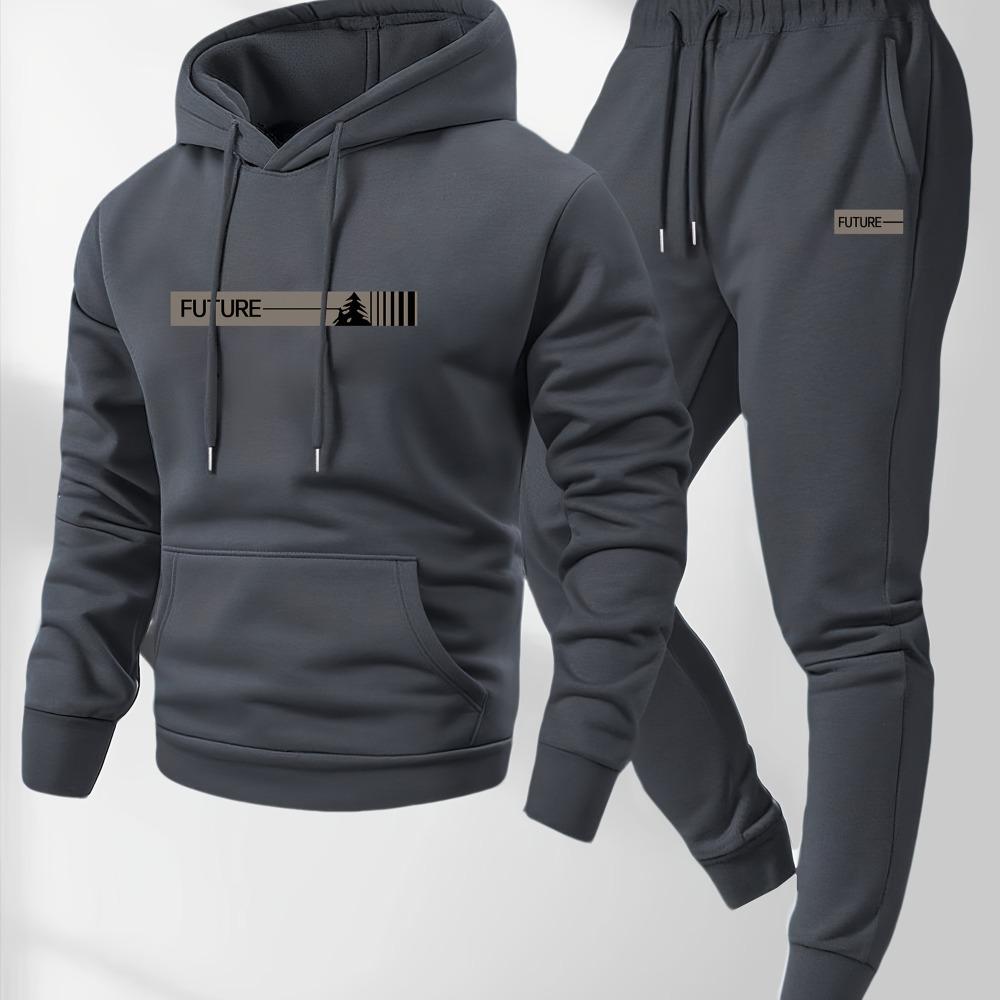 Heren tweestukken set casual hoodie met lange mouwen en sportbroek outfit geschikt voor winter en herfst Sportoutfit