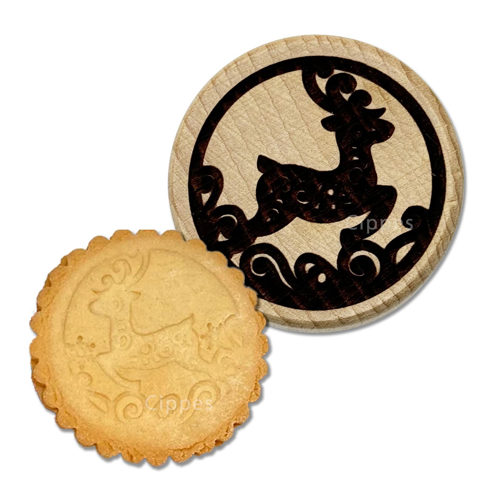 

Wooden Cookie Stamp Cookie Mold for Christmas, with Reindeer Snowman Pattern, Round Embosser Baking Tools for Biscuit Cutter