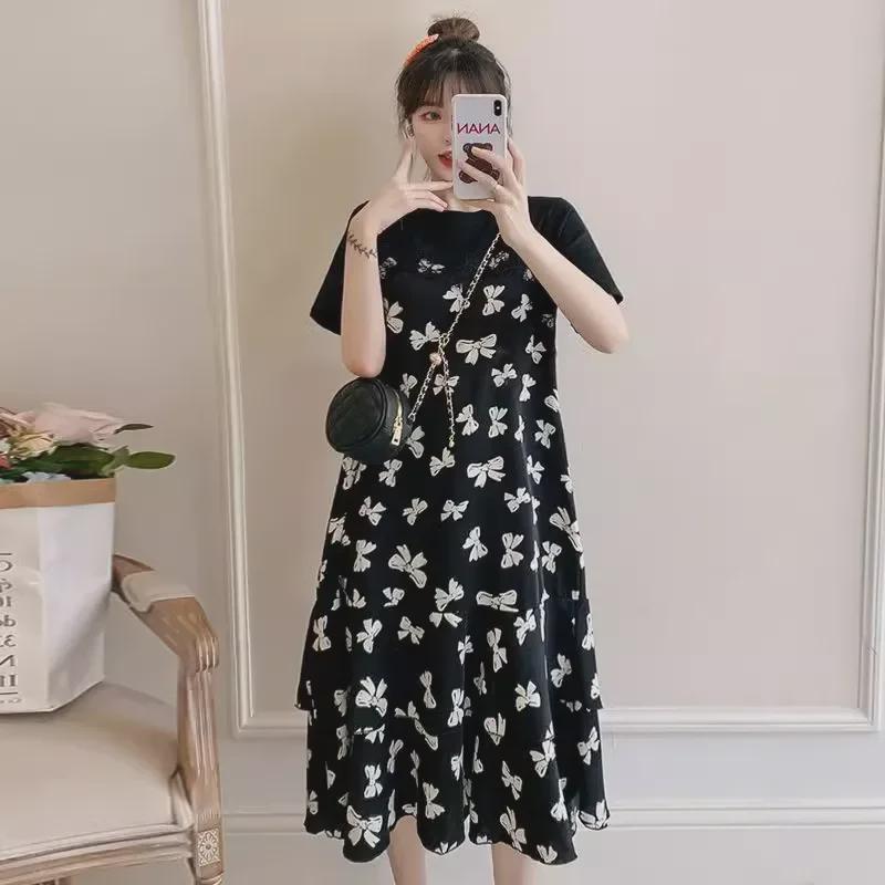 Plus Size Floral Two-Piece Long Skirt Dress - Slimming, Belly-Covering Design for Summer