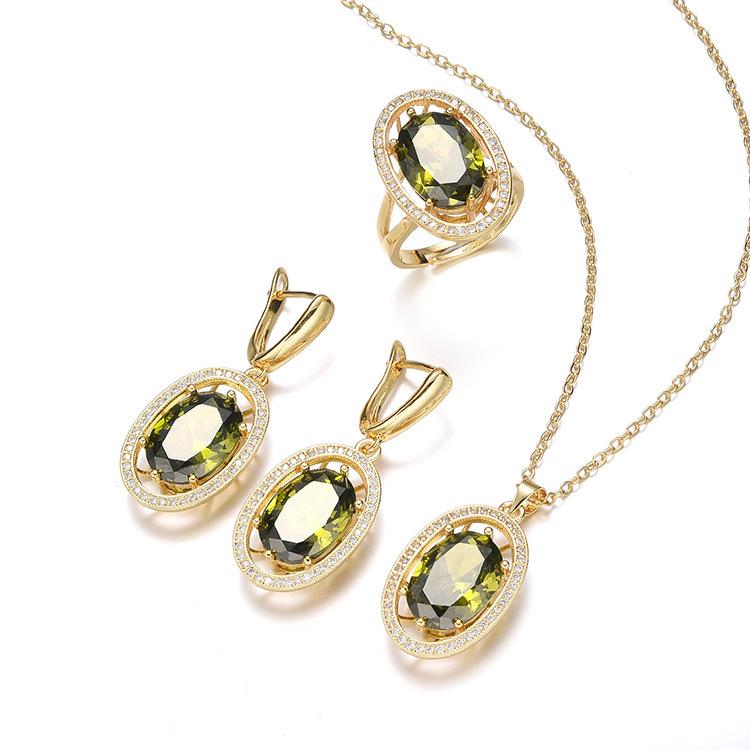 Retro Fashion Atmospheric Gem Necklace Earrings Set Jewelry Four-Piece Set