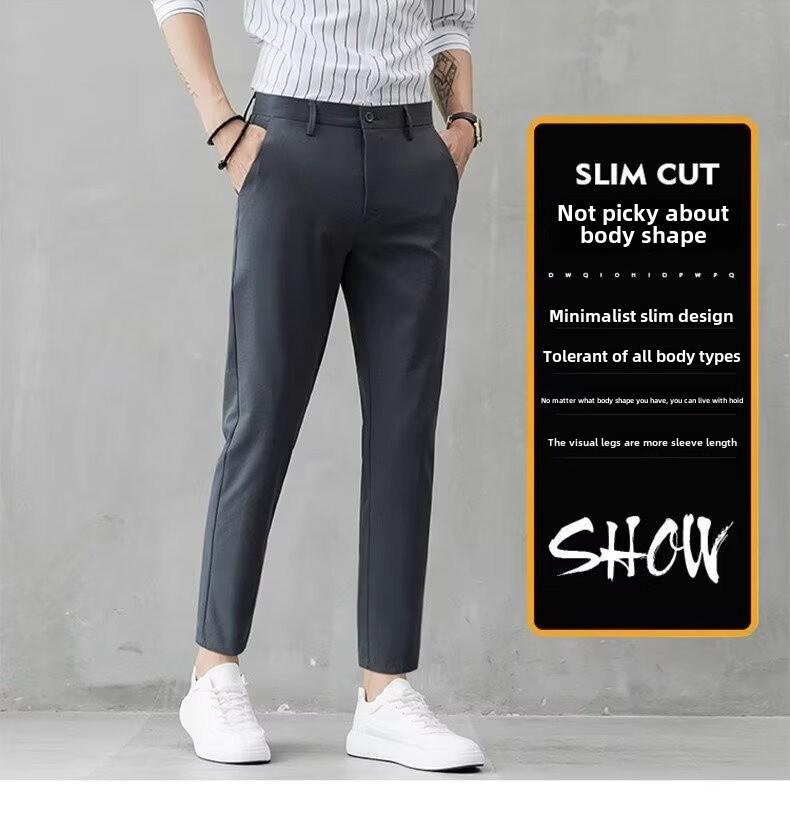 Men's Slim Korean-Style Nine-Point Trendy Trousers - Spring/Summer Casual Thin Long Pants