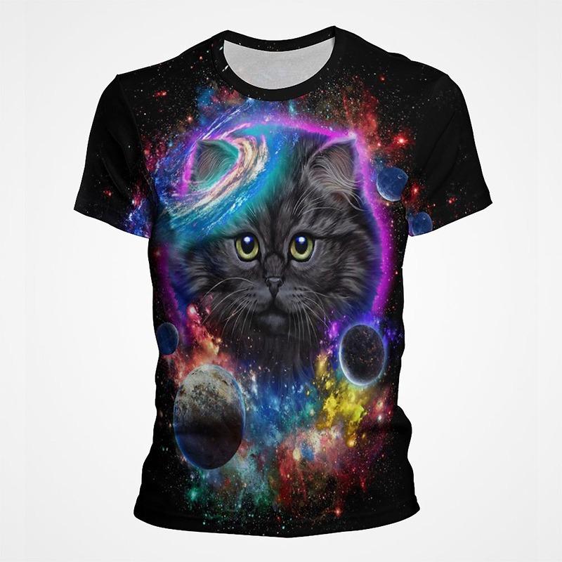 3d Print Colorful Funny Cat Animal Graphic T Shirts Men Summer Short Sleeve Mens Tee Tops Fashion Casual Plus Size Streetwear