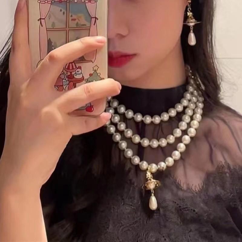 Saturn Pearl Necklace For Women Handmade Multilayer Pendant Elegant Jewelry Gift For Women