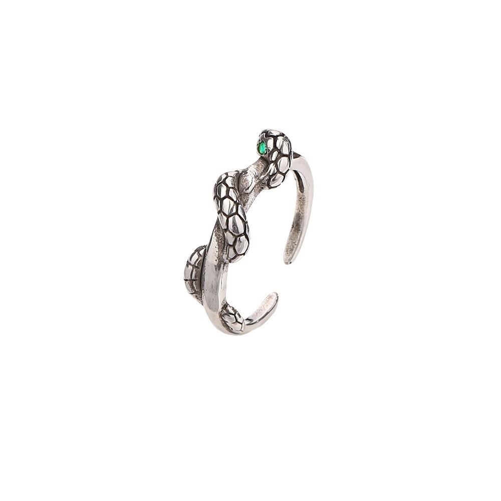 Stylish Womens Snake Ring With Green Eye Stone Vintage Material Copper