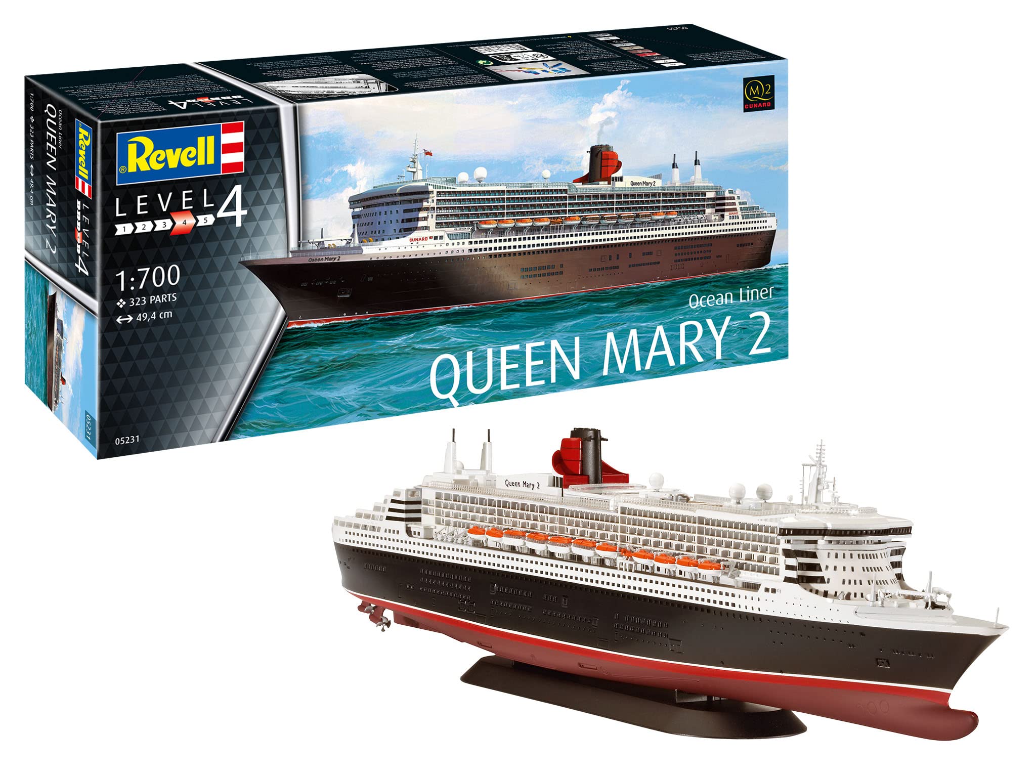 

German Revell Scale Luxury Cruise Ship Queen Mary 2 Plastic Model 05231 1/700