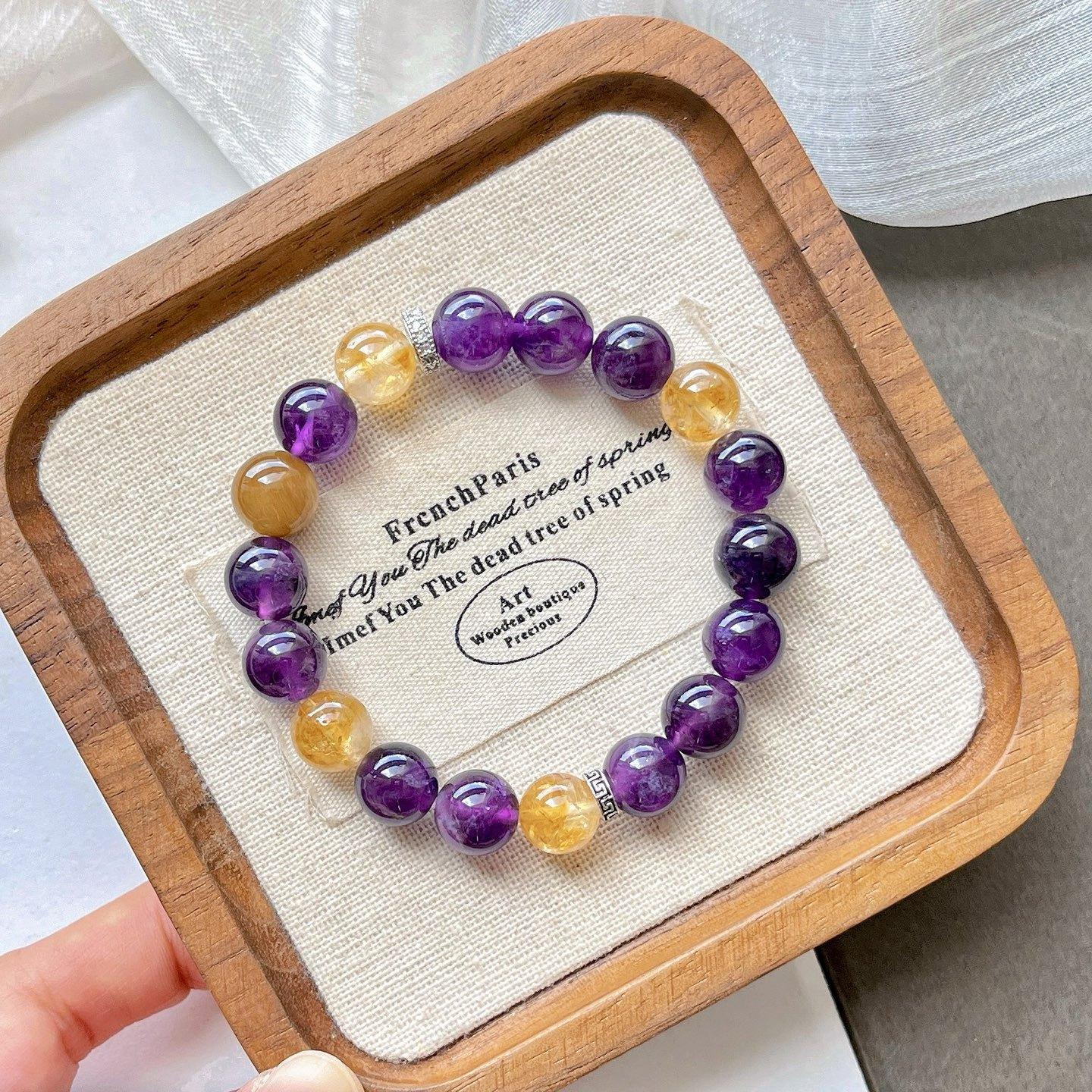 10Mm Natural Royal Amethyst Citrine Tiger S Eye Contrast Bracelet Bracelet