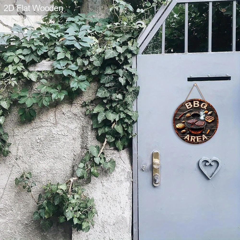 Vintage-Inspired BBQ Area Wooden Sign - Grill-Themed Outdoor Decor with Steak & Tools Imagery - Retro BBQ Decorative Plaque