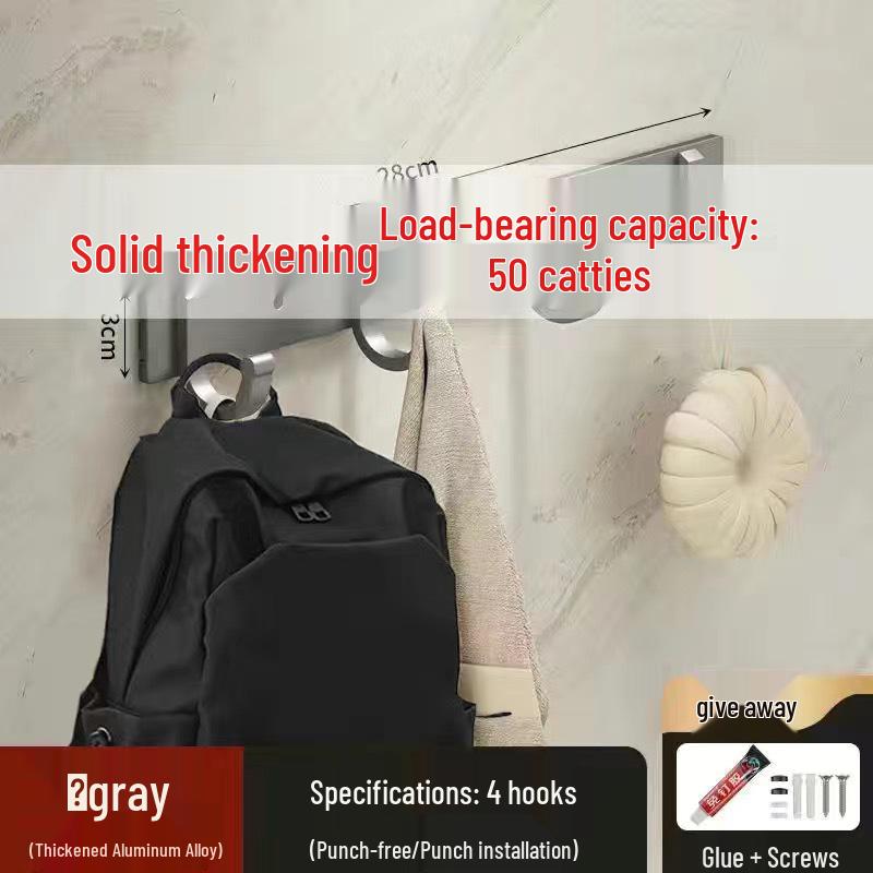 Adhesive Space Aluminum Hook for Bathroom & Kitchen - Punch-Free Coat & Clothes Hanger 