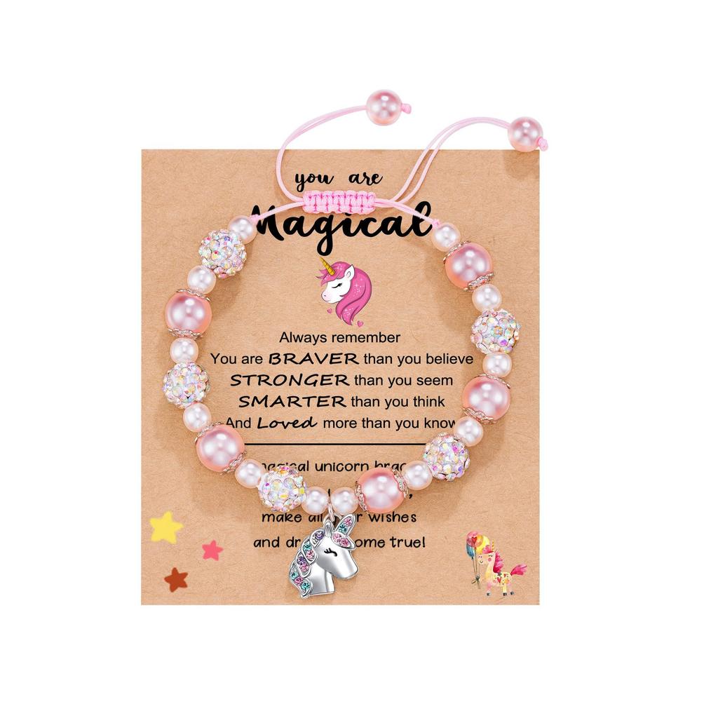 Diamond-encrusted women's bracelet Shambhala powder pearl weaving pink bracelet alloy love unicorn pendant bracelet