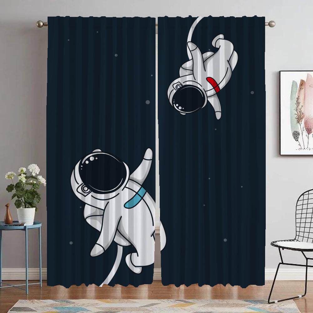 Astronaut Printing Kitchen Curtains 2 Pieces Anti-mosquito Curtains for Living Room Curtain Halloween Decoration Shades Blackout