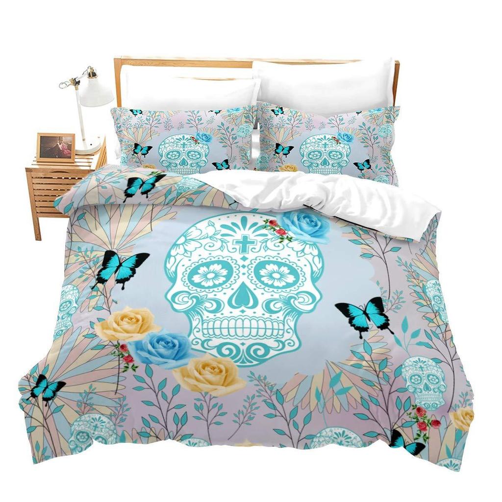 Gothic Skull Flower Three-Piece Digital Printing Bedding