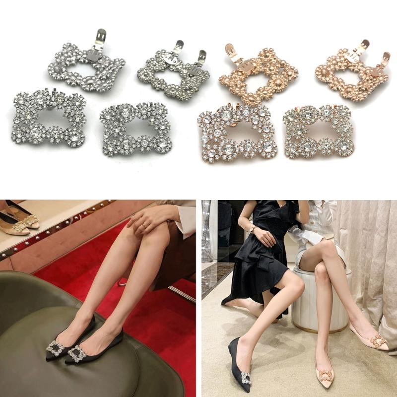 Square Clamp Shoe Clip Bride High Heel Shoe Decorations Shiny Rhinestone Decorative Clips Wedding Charm Buckle for Women