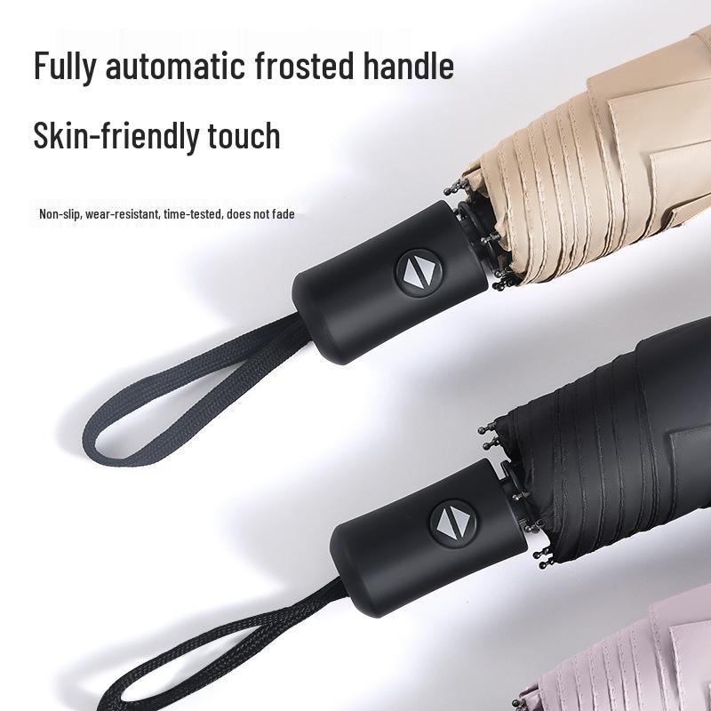 Automatic Dual-Use Folding Sunshade & Rain Umbrella with Black Coating and Custom Logo Printing Capability