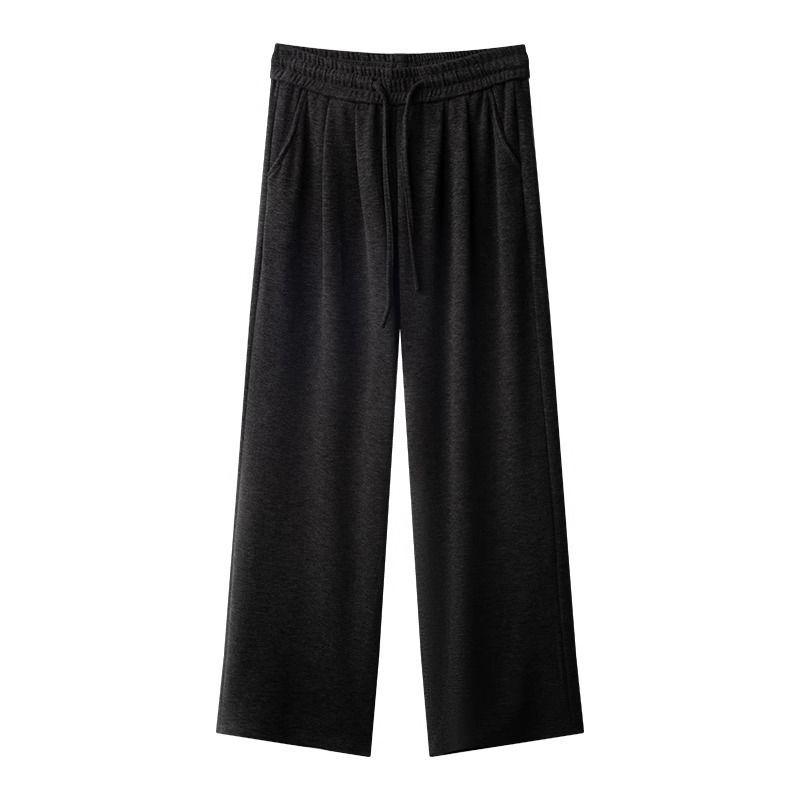 Unisex High-Waisted Thickened Gray Wide-Leg Fleece Pants - Casual Floor-Length Winter Wear