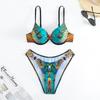 European and American 2024 Backless Steel Support Triangle Bikini - New Print, Sexy Beach Swimsuit