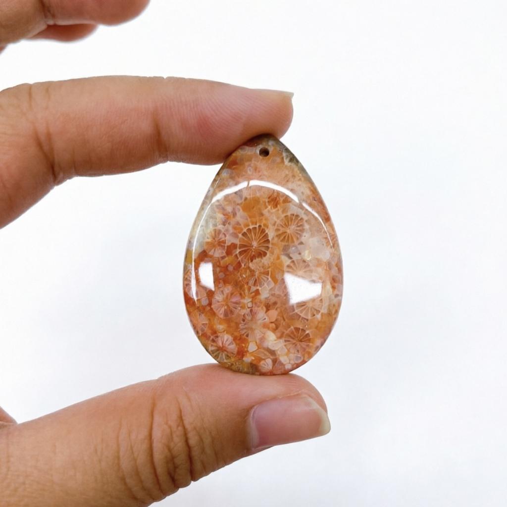 Handmade Polished Natural Crystal Coral Jade Holed Pendant Healing Small Stone for Home Decor & Gifts