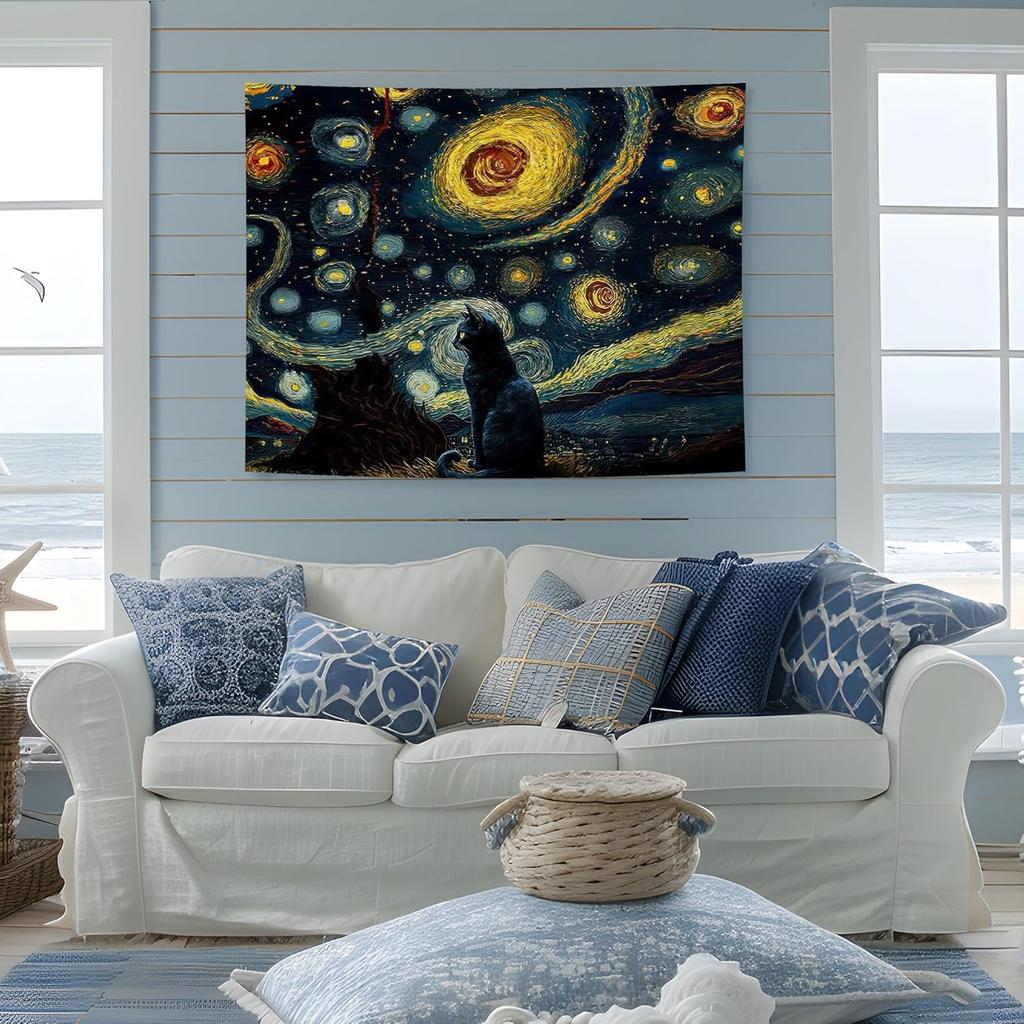 YTRGI Black Cat Tapestry for Bedroom, Cat Gifts for Cats Lovers Women Girls, Cats Wall Art for Bedroom Dorm Office Decor 50x60 Inch