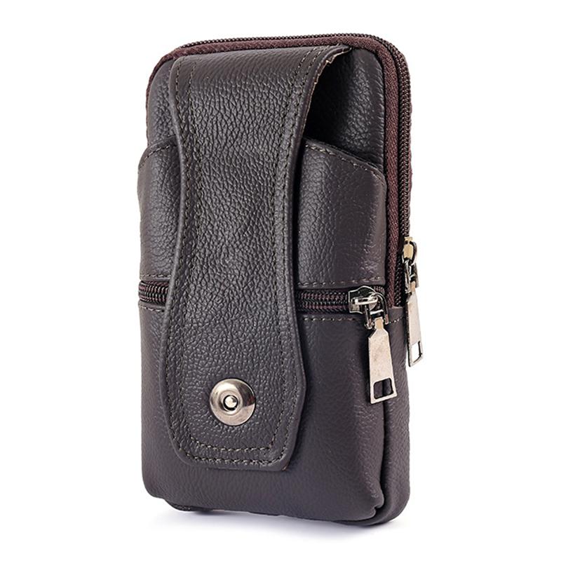 

Men Leather Waist Bag Large Capacity Belt Bag Brown Shoulder Bags Crossbody Bags Multi-layer Buckle Mobile Phone Bag Bum Pouch