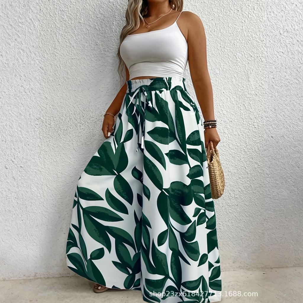 Women’s Loose Fit Printed Wide Leg Palazzo Pants with Elastic Waistband and Flowing Skirt Style Comfortable Design