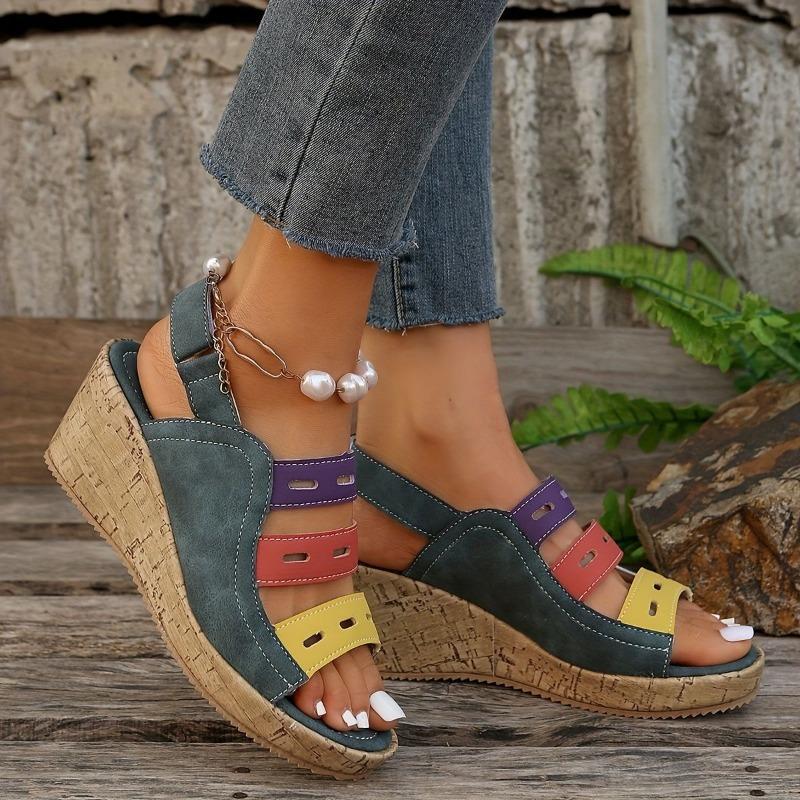 Women's Color Block Platform Wedge Sandals Women's New Summer Sandals Casual Shoes