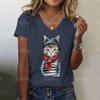 3D Cartoon Cat Print Cute Animal Women's T-shirts Casual Streetwear Short Sleeves Tees Pullover Summer New Women Clothing Tops