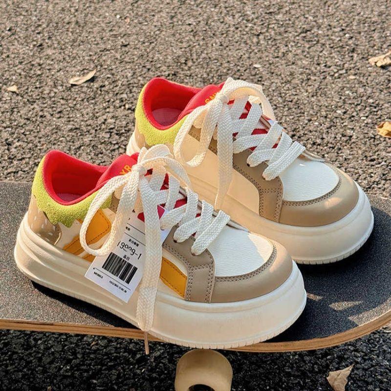 Autumn Burger Shoes Versatile Chic Niche Shoes 2025 New Little White Shoes Big Head Bread Shoes Sports Shoes Women's Shoes