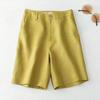 Women Summer Shorts Pocket Breathable Solid Color Straight Knee Length Daily Wear Loose High Waist Wide Leg Lady Shorts Female Clothes