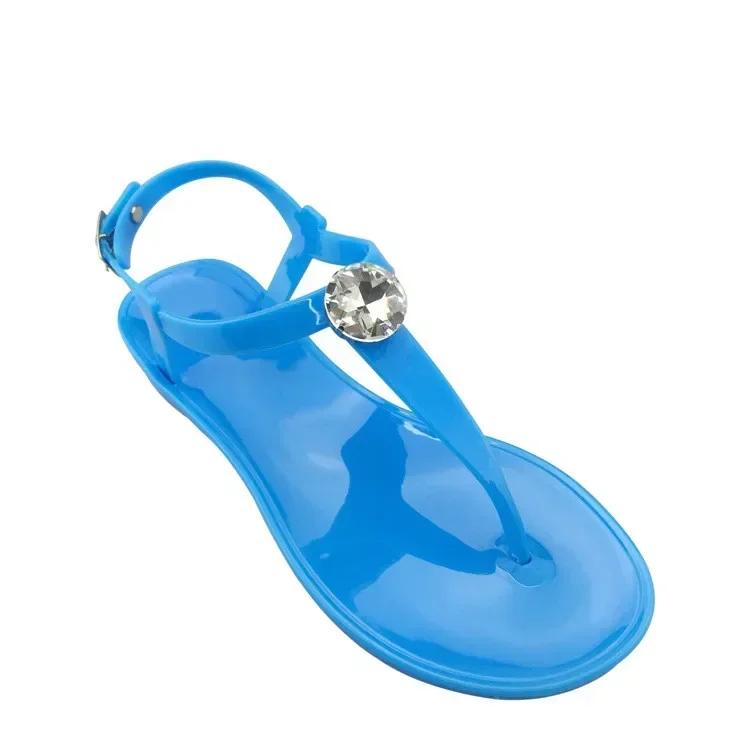 

Fashion Women Sandals 2025 Hot Fashion Rhinestone Summer Beach Shoes Transparent PVC Jelly Flat Sandal Woman Large Size 36-42 39 синій