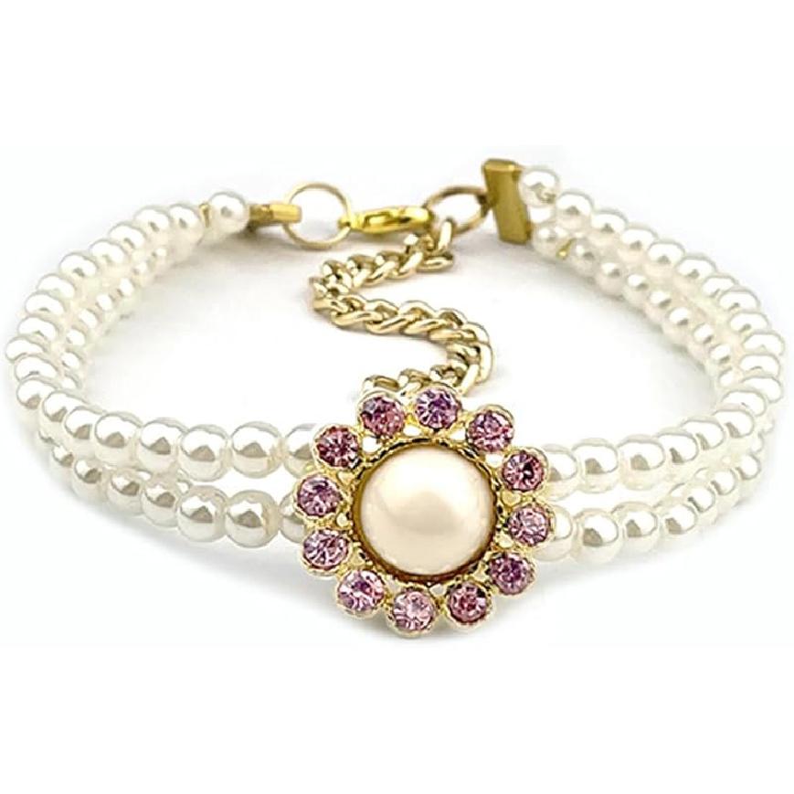 Pet Vintage Pearl Collar Gold Cat and Dog Necklace Princess Jewelry Collar for Little Pets (6.3-8.6in)