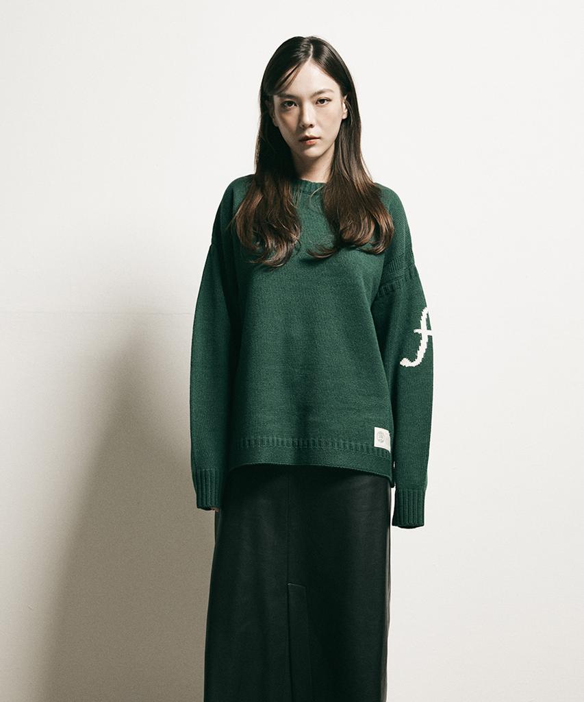 FFEFF STUDIO F Logo Round Wool Pullover (Dark Green)
