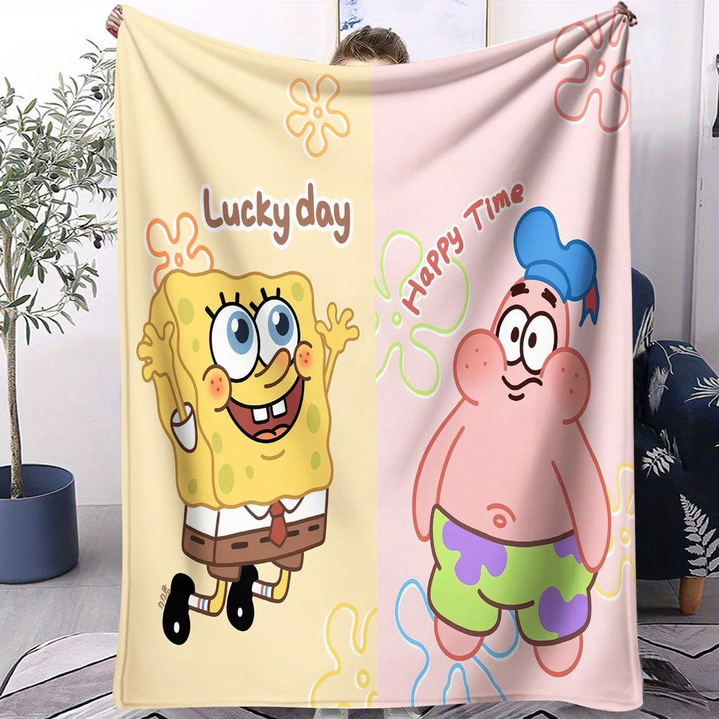 SpongeBobPatrick Boba Tea Duo Fleece Blanket Cute Cartoon Super Warm Quality for Travel Office Home Couch Fans MustHave Gift