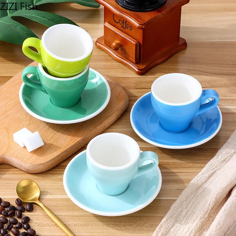 Office 80ml Espresso Cup Set Ceramic Mug With Saucer Afternoon Tea Mini Coffee Mug Drinkware Home Kitchen Solid Color Mug