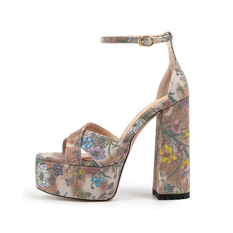 Fashion 2024 Summer Mixed Color High Heel Women's Sandals New Waterproof Platform Buckle Blue Large Size 36-43 Sexy Women's Shoes