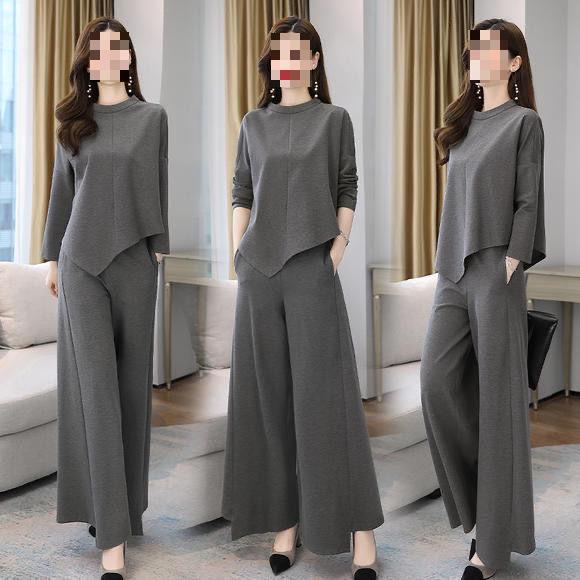 Chic Autumn Wide-Leg Pants Suit for Women: Slimming, Tummy-Tucking, Casual Two-Piece Set