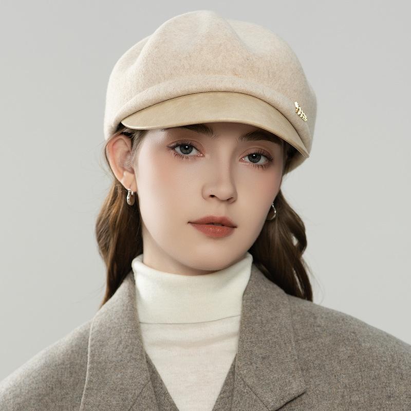 British Retro Beret Women's Wool Felt Hat Painter Hat Autumn and Winter Warm Forward Hat Octagonal Hat