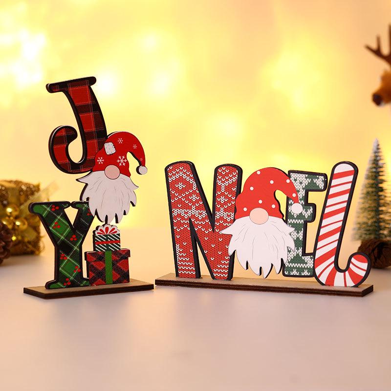 Christmas Festive DIY Wooden Colored Letters Faceless Santa Display Stand Ornament