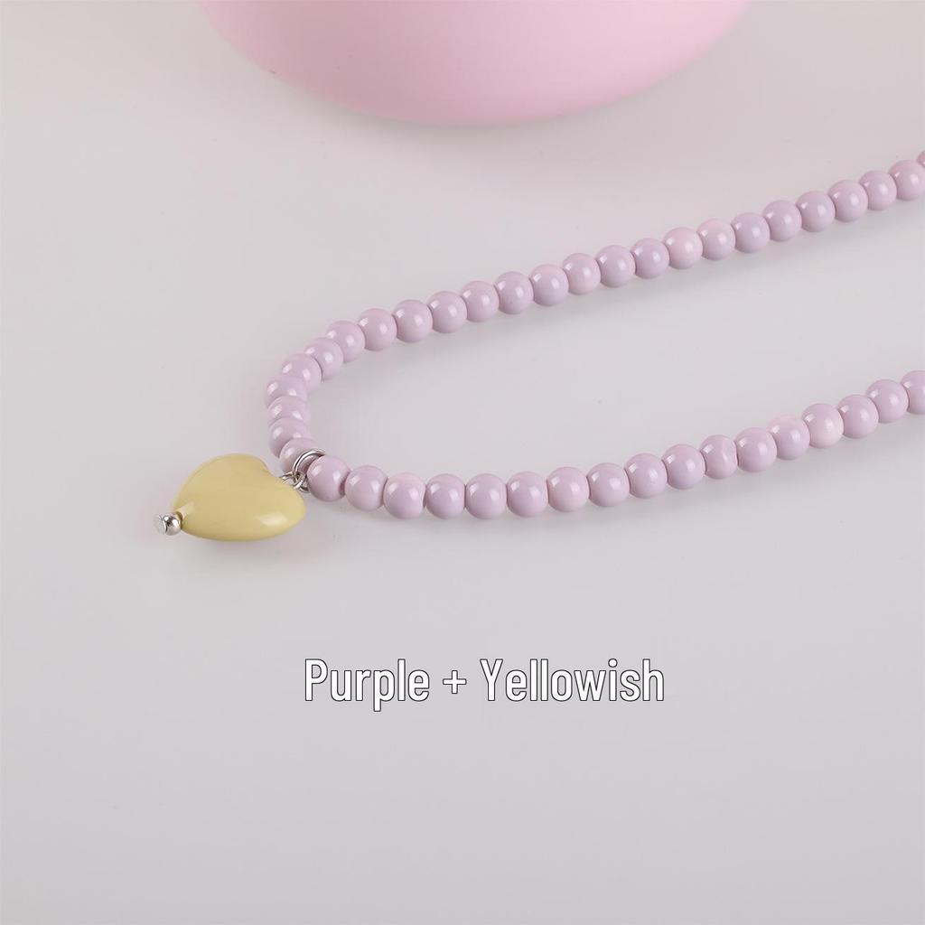 Colorful Beaded Heart Necklace – Versatile, Sweet Collarbone Chain for Women