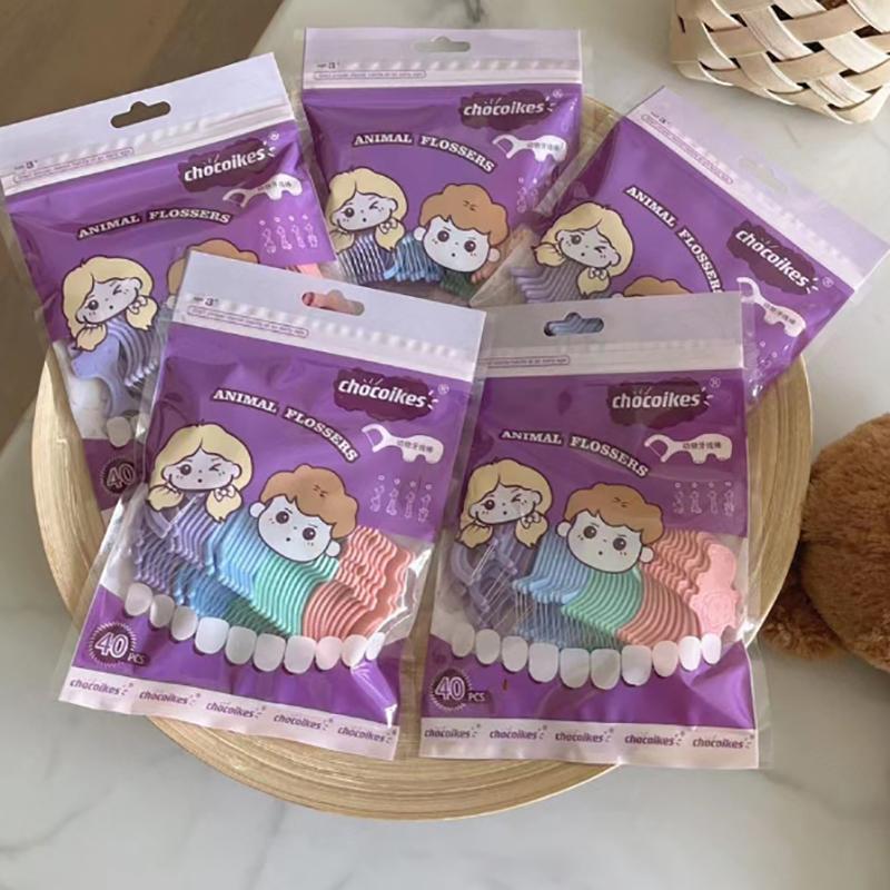 40 шт. Дитяча зубна нитка для тварин, одноразова надтонка зубочистка, шовкова паличка, милий мультяшний засіб для чищення ротових міжзубних проміжків