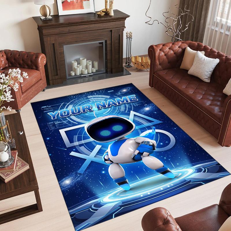 Personalized Crystal Velvet Carpet Custom Name Text,Astro Bot Anti Slip Area Rug For Home Decoration